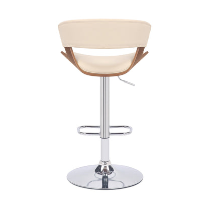 Cream Faux Leather Adjustable Swivel Wooden Bar Stool