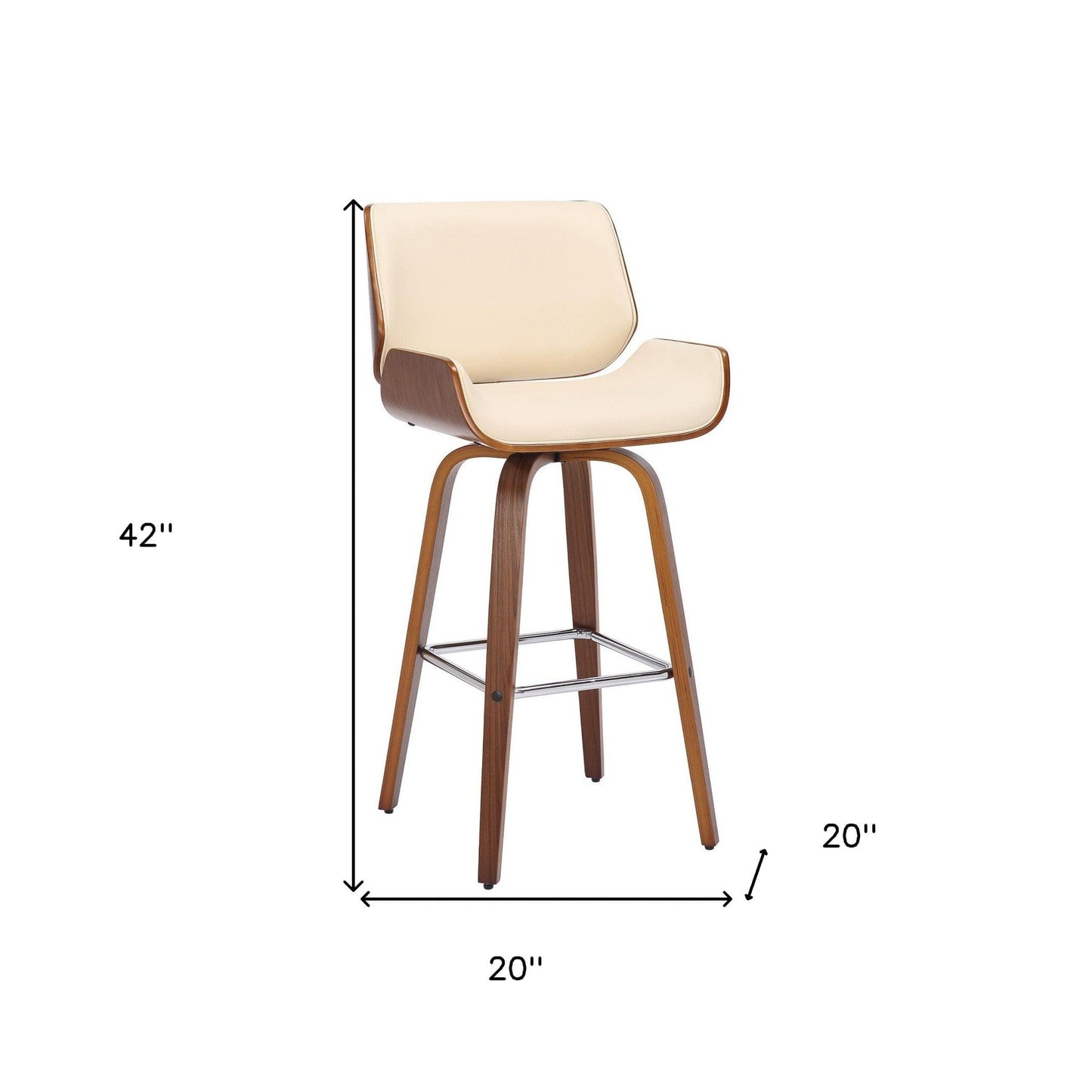 42" Cream Faux Leather And Solid Wood Swivel Bar Height Chair