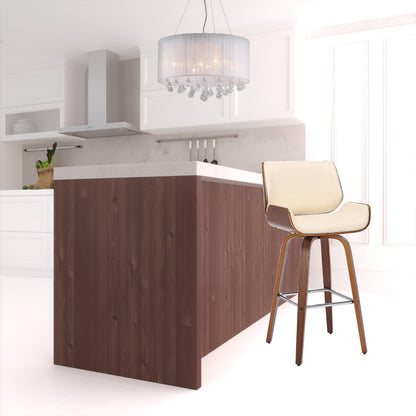 42" Cream Faux Leather And Solid Wood Swivel Bar Height Chair