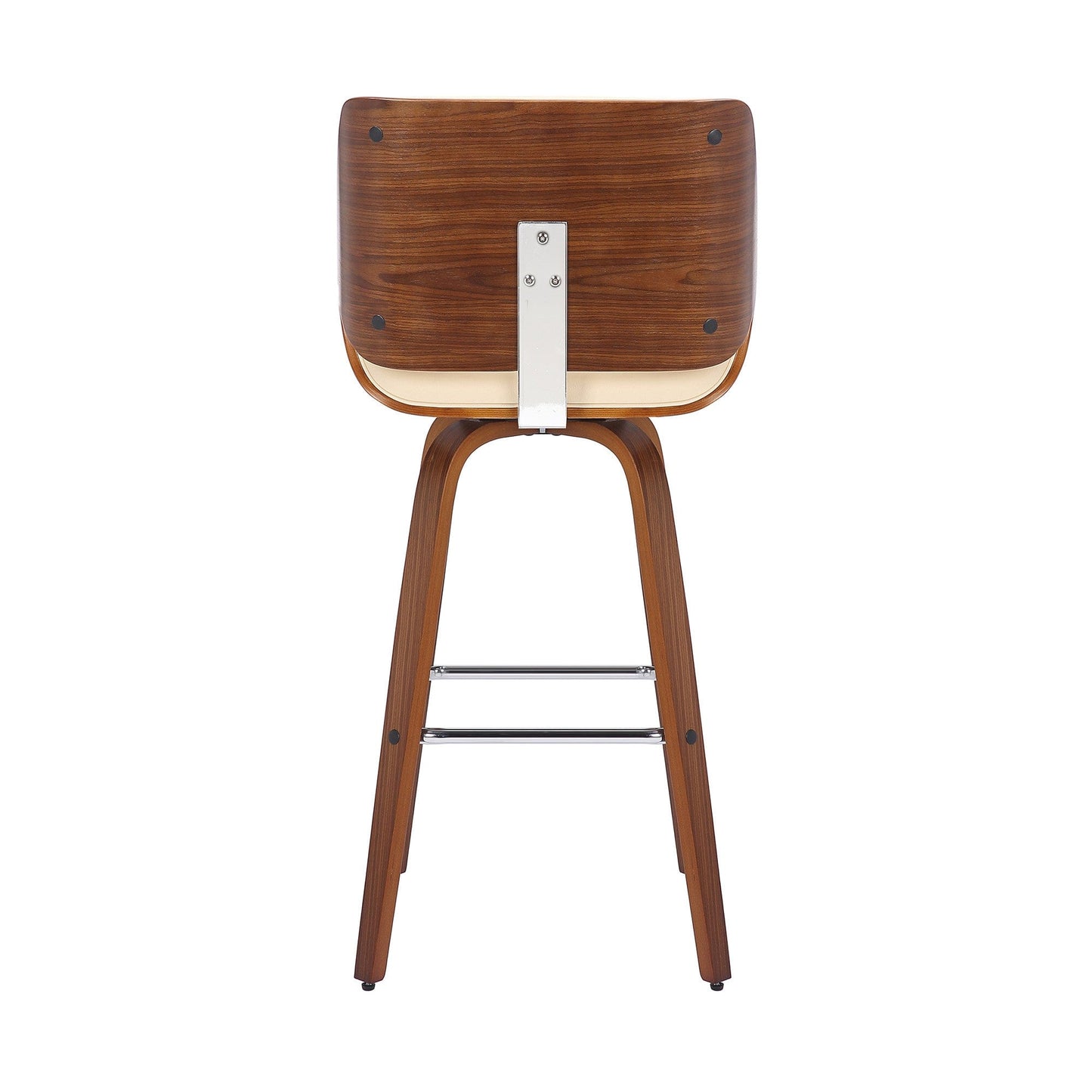 42" Cream Faux Leather And Solid Wood Swivel Bar Height Chair