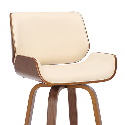 42" Cream Faux Leather And Solid Wood Swivel Bar Height Chair