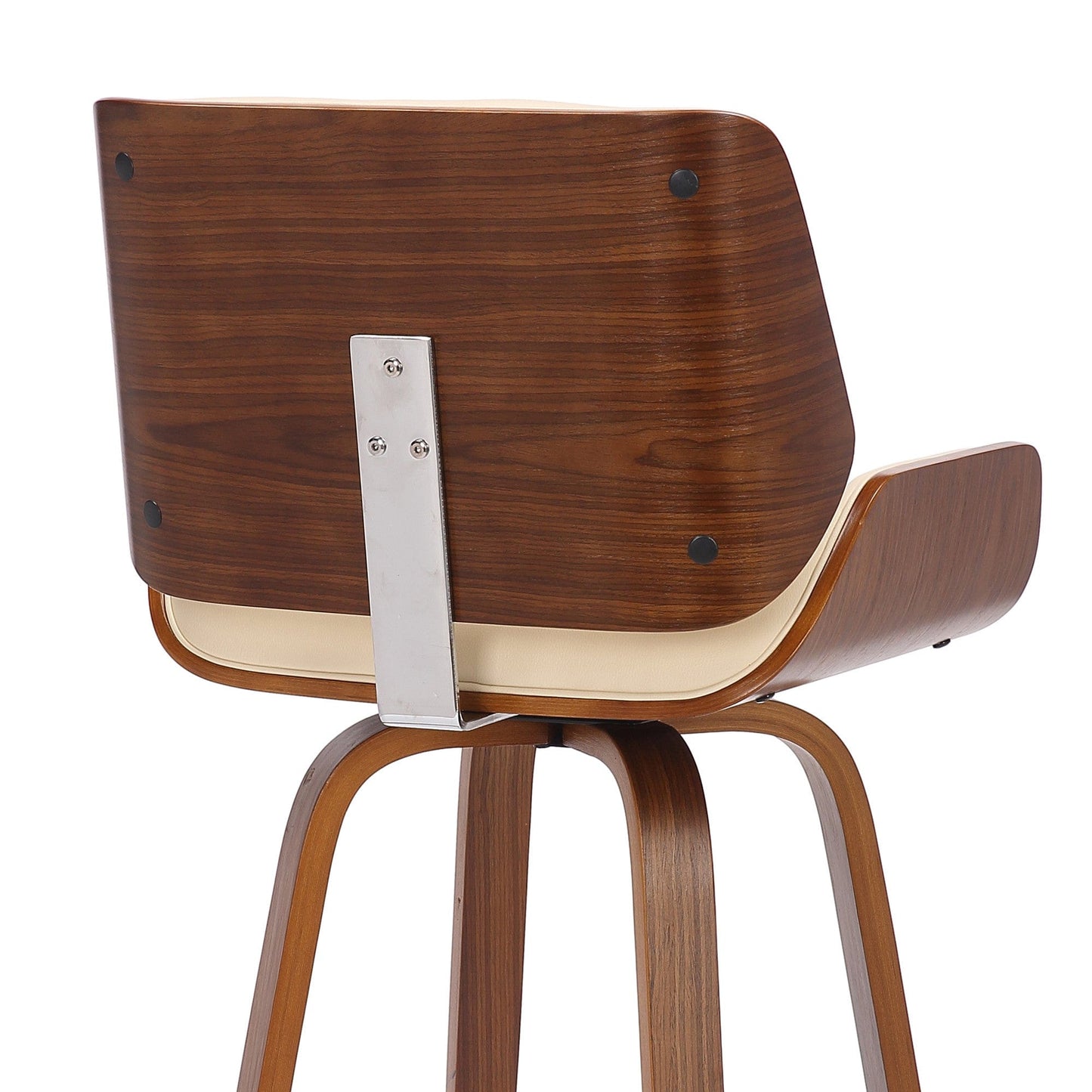 42" Cream Faux Leather And Solid Wood Swivel Bar Height Chair