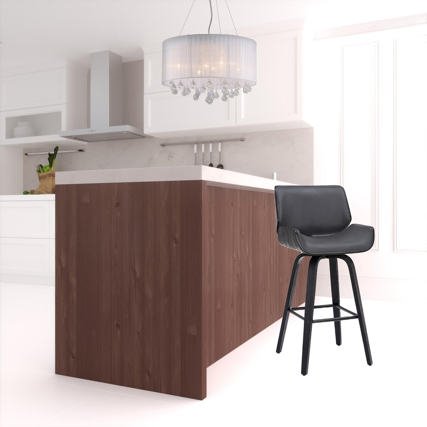 38" Gray Faux Leather And Iron Swivel Counter Height Bar Chair