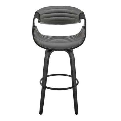 26" Grey Faux Leather and Black Wood Retro Chic Counter Stool