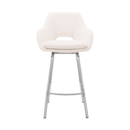 30" White Faux Leather and Stainless Steel Bar Stool