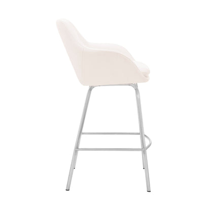 30" White Faux Leather and Stainless Steel Bar Stool