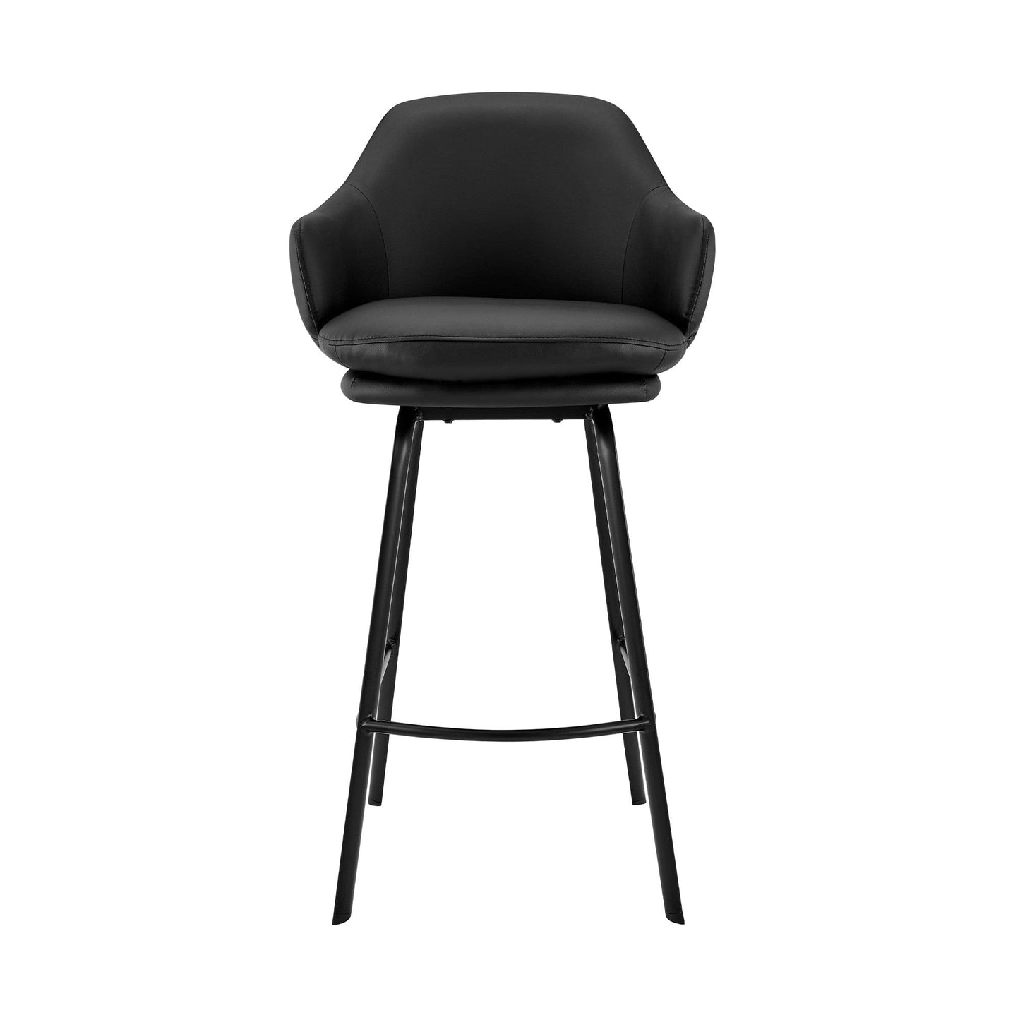26" Black Faux Leather and Black Metal Swivel Counter Stool