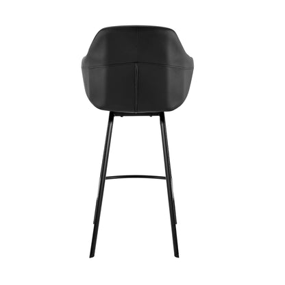 30" Black Faux Leather and Black Metal Swivel Bar Stool