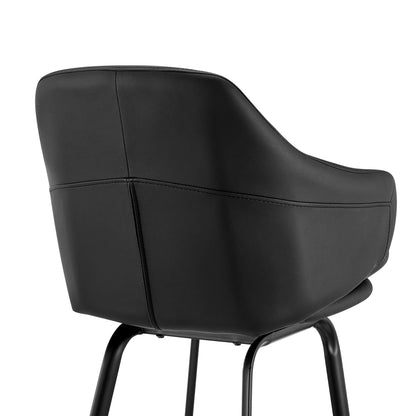 30" Black Faux Leather and Black Metal Swivel Bar Stool