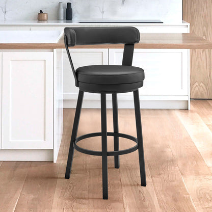 26" Chic Black Faux Leather with Black Finish Swivel Bar Stool