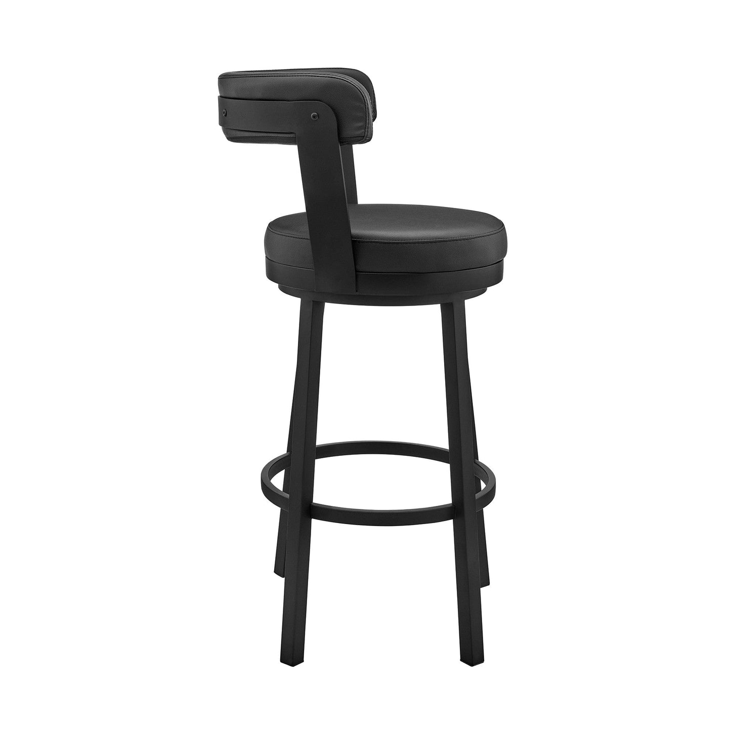 26" Chic Black Faux Leather with Black Finish Swivel Bar Stool