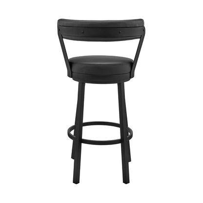 26" Chic Black Faux Leather with Black Finish Swivel Bar Stool