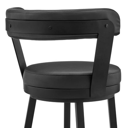 26" Chic Black Faux Leather with Black Finish Swivel Bar Stool