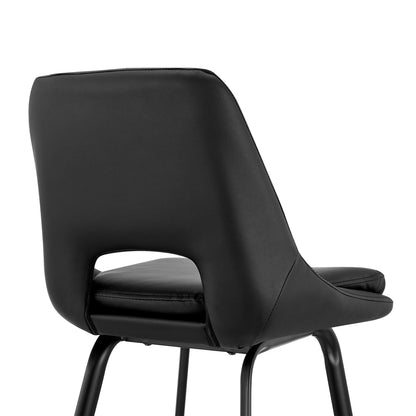 30" Elegant Black Faux Leather and Black Metal Armless Swivel Bar Stool