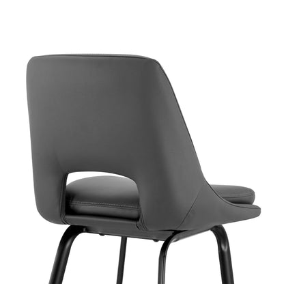 26" Elegant Grey Faux Leather and Black Metal Armless Swivel Counter Stool