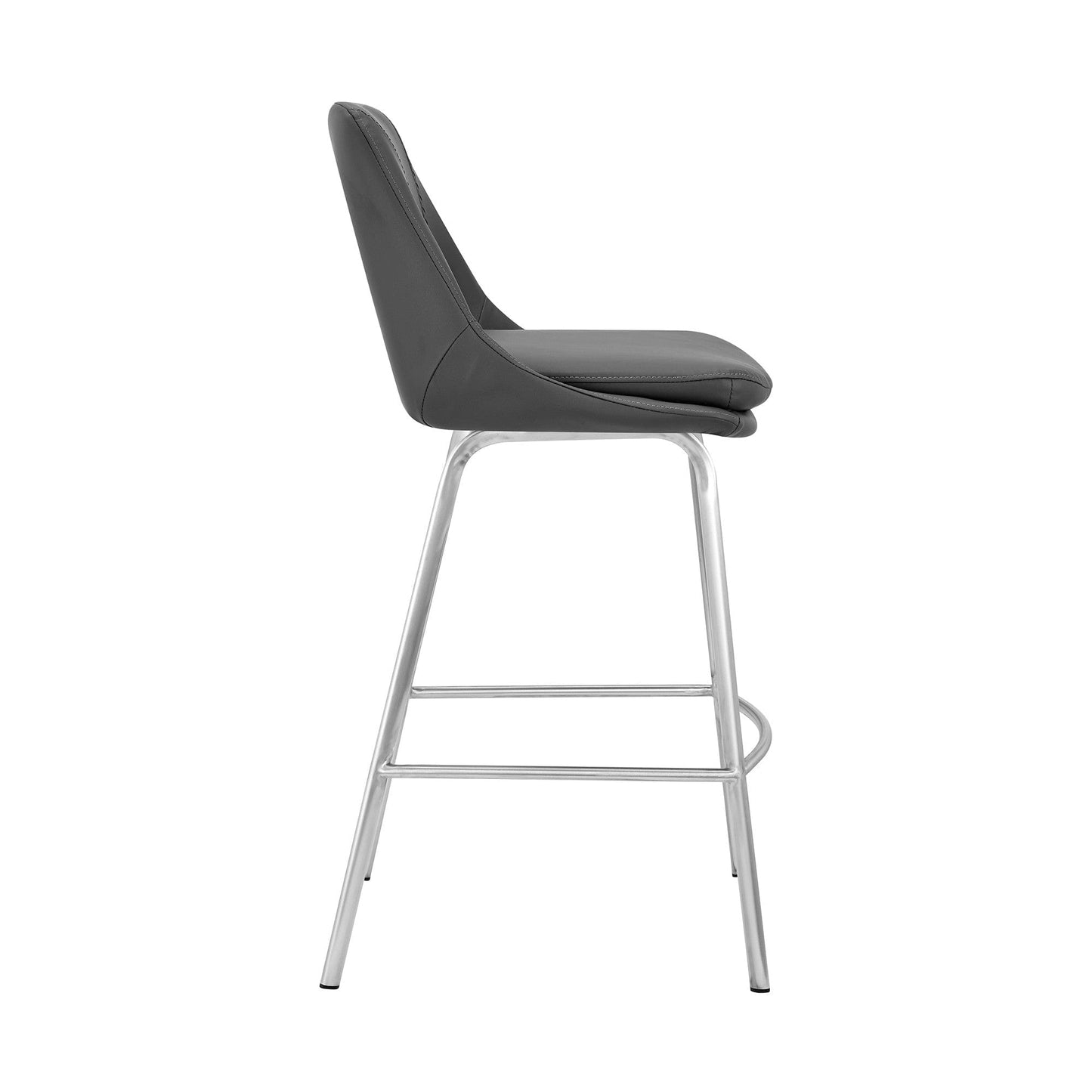 30" Elegant Grey Faux Leather Bar Stool with Stainless Steel Frame