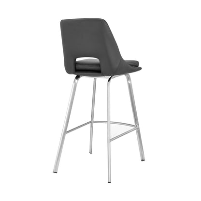 30" Elegant Grey Faux Leather Bar Stool with Stainless Steel Frame