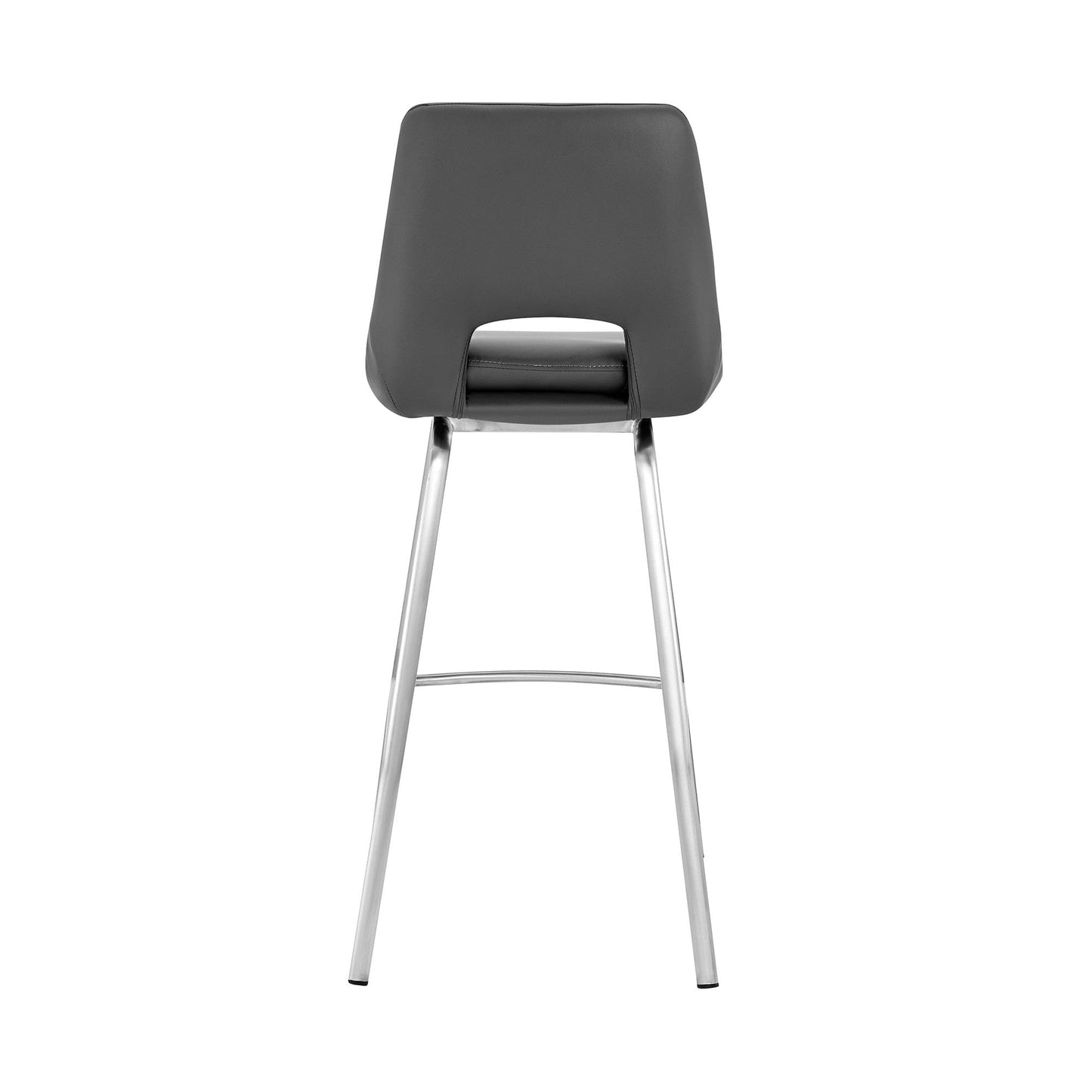 30" Elegant Grey Faux Leather Bar Stool with Stainless Steel Frame