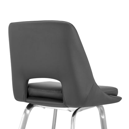 30" Elegant Grey Faux Leather Bar Stool with Stainless Steel Frame