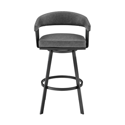 26" Mod Grey Faux Leather Black Finish Swivel Bar Stool