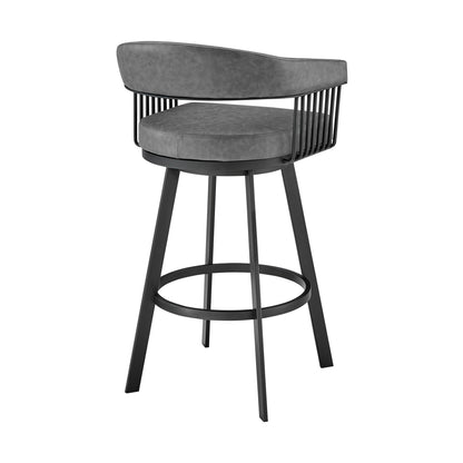 26" Mod Grey Faux Leather Black Finish Swivel Bar Stool