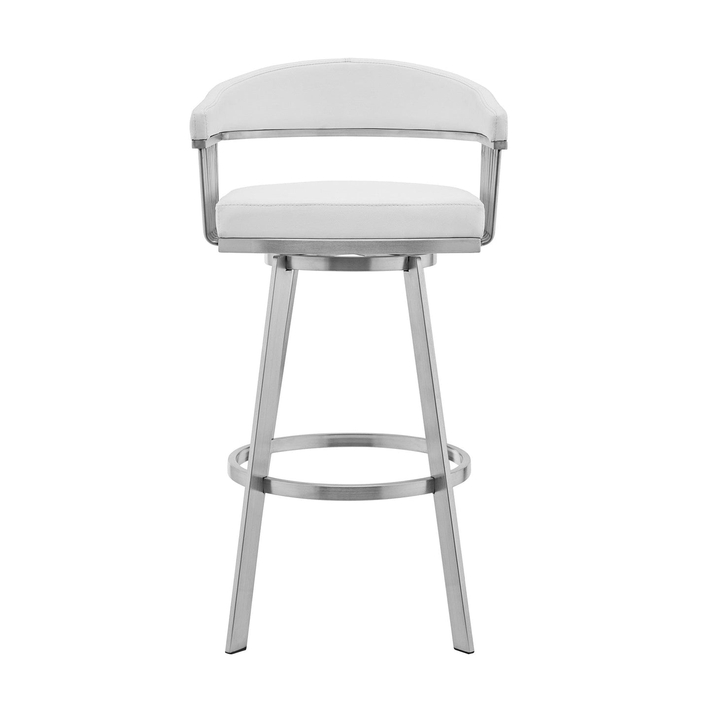 30" Mod White Faux Leather Brushed Silver Finish Swivel Bar Stool
