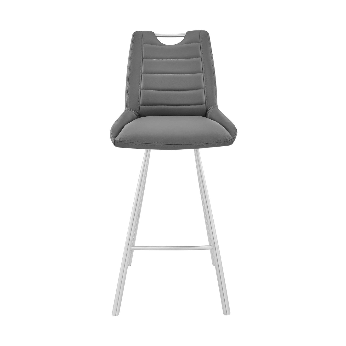 30" Grey Faux Leather and Brushed Stainless Steel Bar Stool