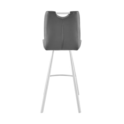 30" Grey Faux Leather and Brushed Stainless Steel Bar Stool