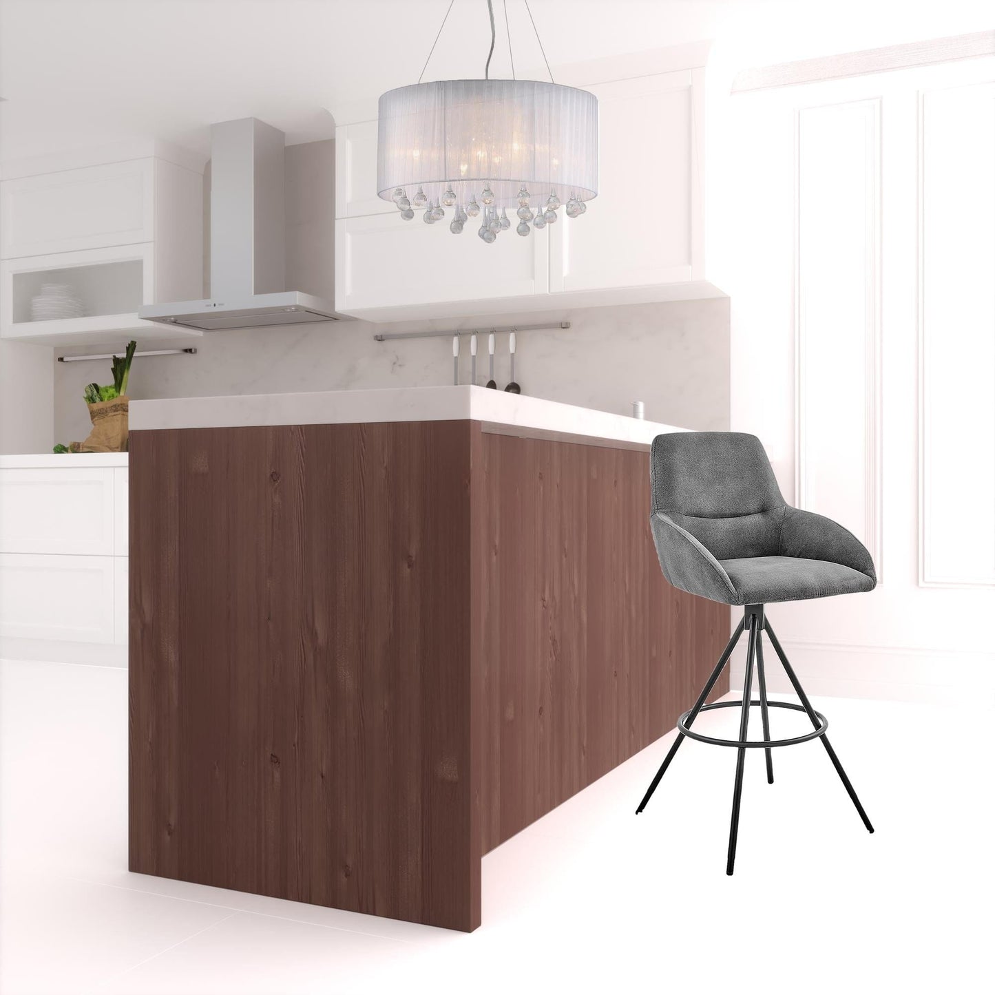 38" Charcoal Microfiber and Black Iron Counter Height Bar Chair