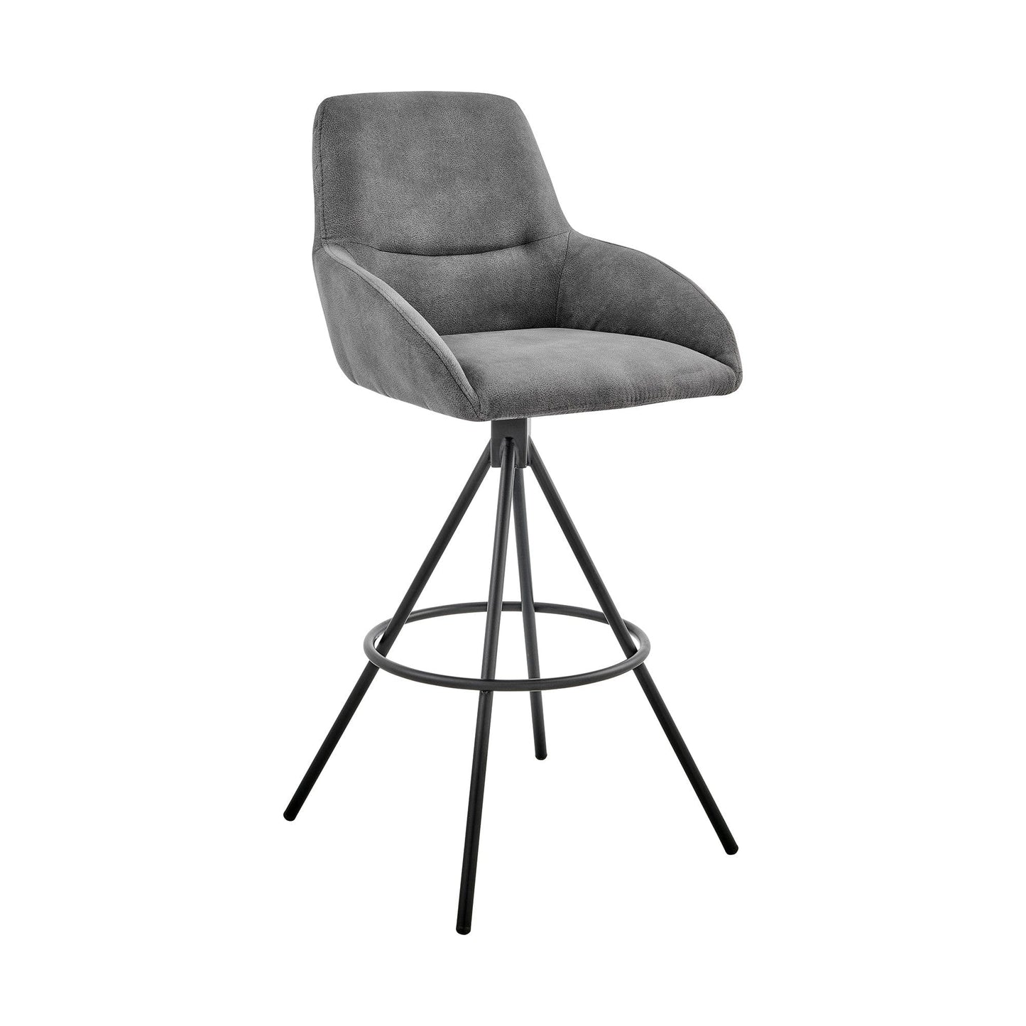 41" Charcoal Microfiber and Black Iron Bar Height Chair