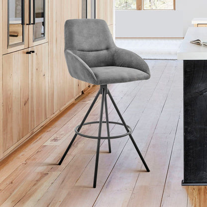 41" Charcoal Microfiber and Black Iron Bar Height Chair