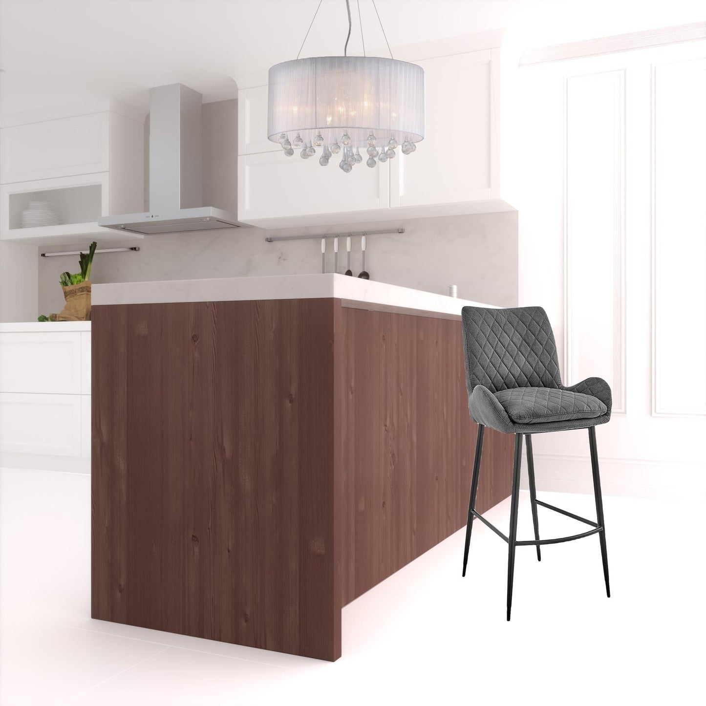 38" Charcoal Microfiber and Black Iron Counter Height Bar Chair