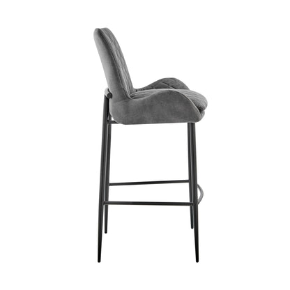 38" Charcoal Microfiber and Black Iron Counter Height Bar Chair