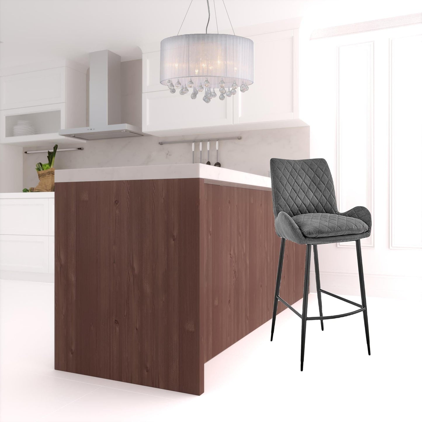 43" Charcoal Microfiber and Black Iron Bar Height Chair