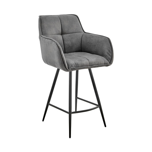 38" Charcoal Microfiber and Black Iron Bar Height Chair