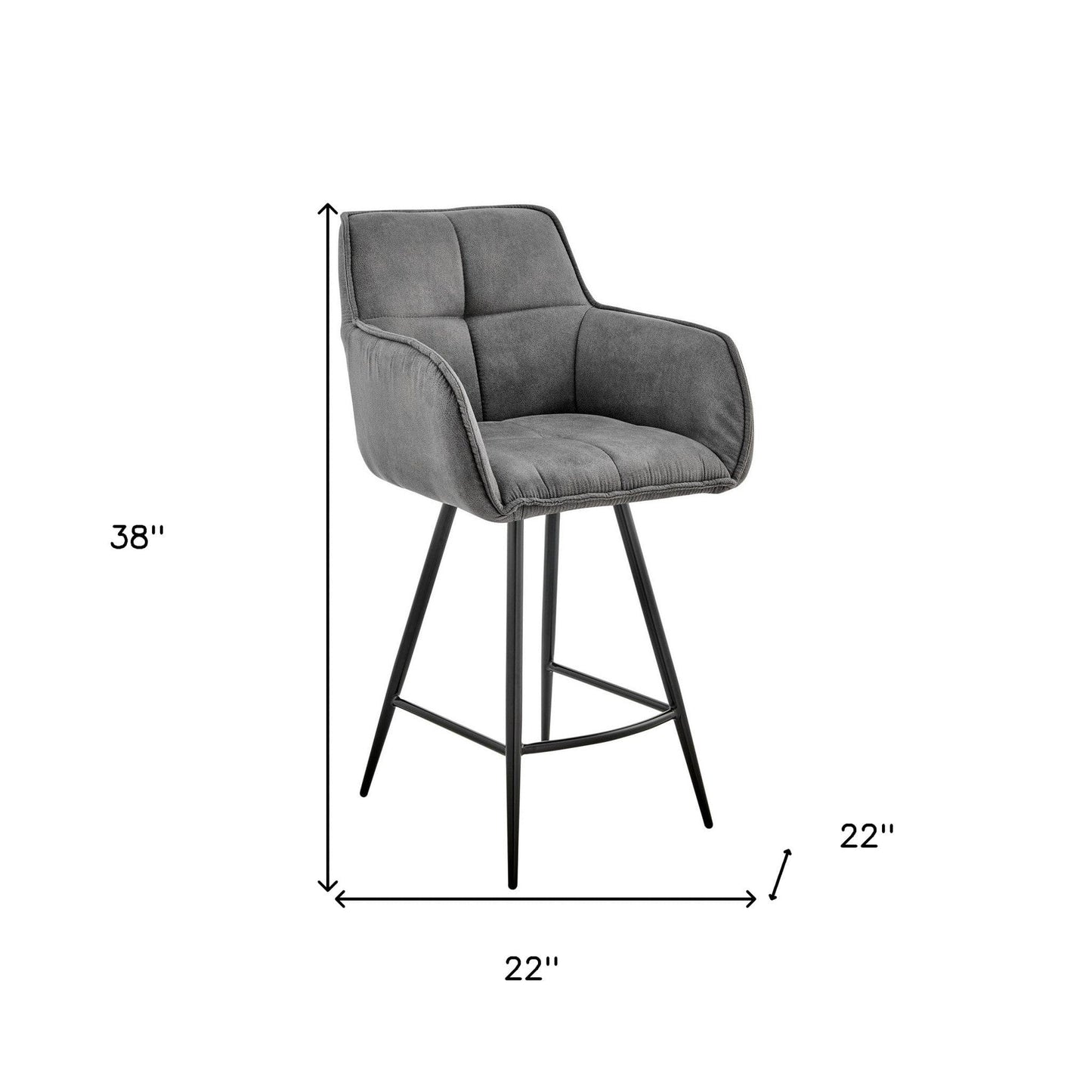 38" Charcoal Microfiber and Black Iron Bar Height Chair