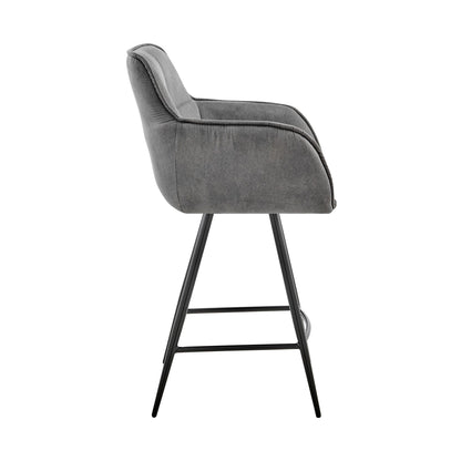 38" Charcoal Microfiber and Black Iron Bar Height Chair