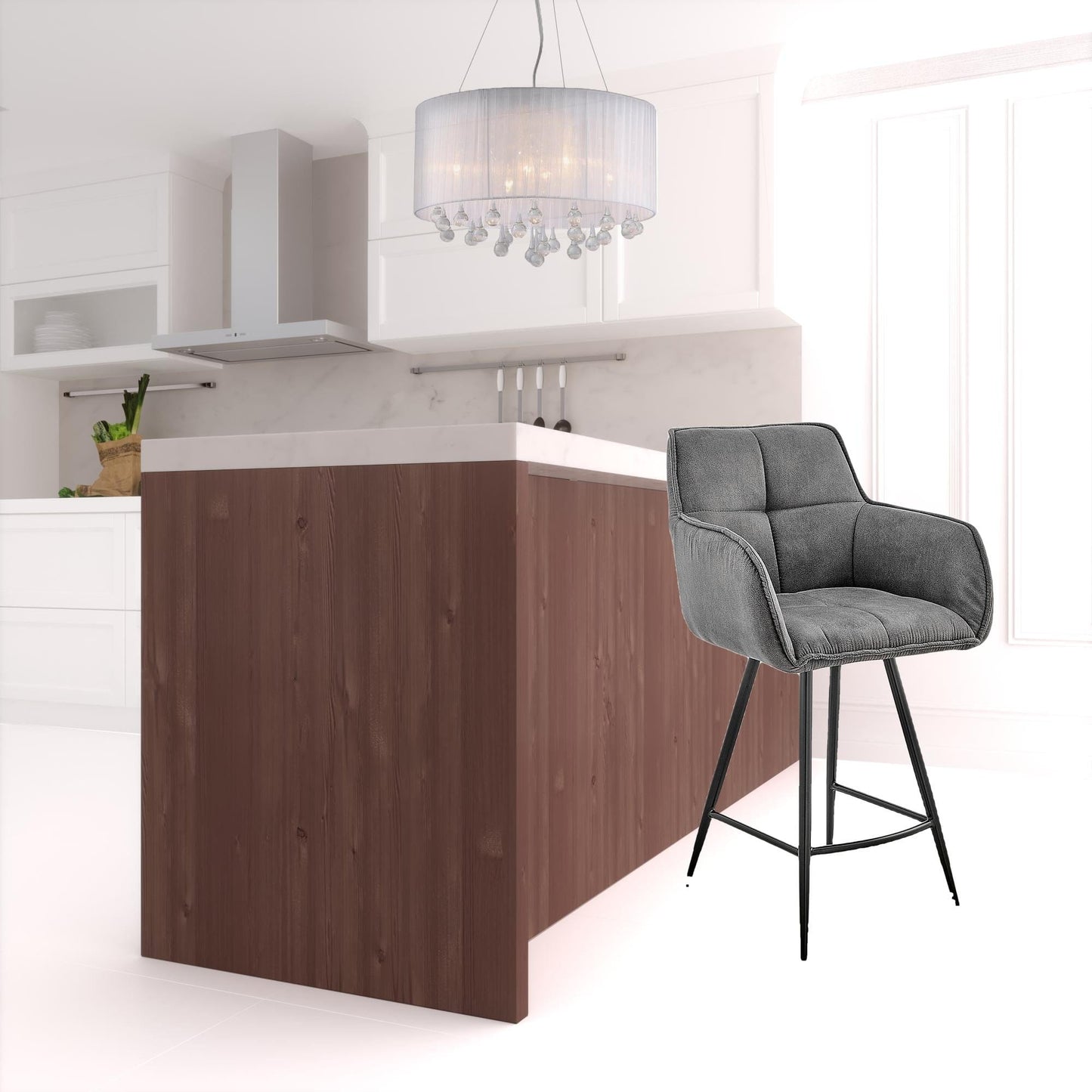 42" Charcoal Gray Microfiber Iron Bar Height Chair