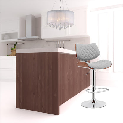 45" Gray Faux Leather And Iron Swivel Adjustable Height Bar Chair