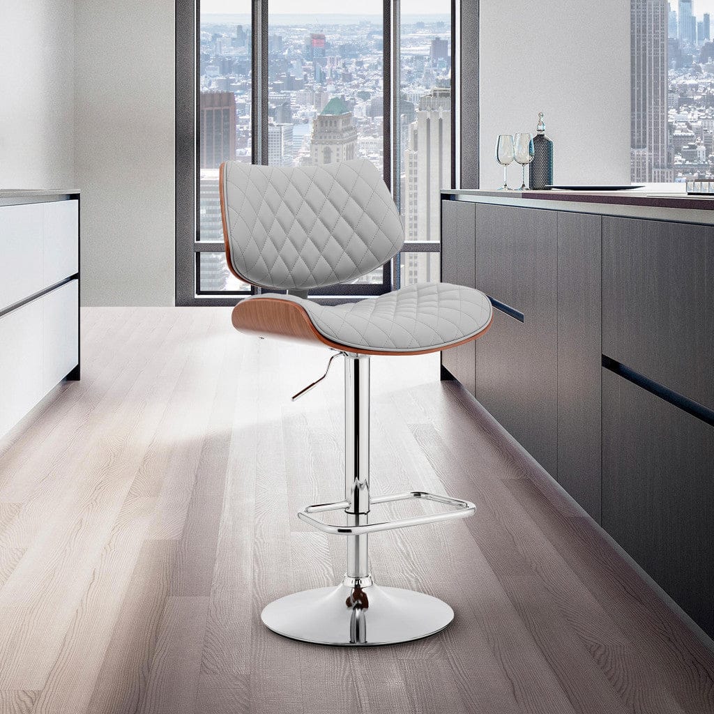 45" Gray Faux Leather And Iron Swivel Adjustable Height Bar Chair