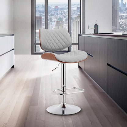 45" Gray Faux Leather And Iron Swivel Adjustable Height Bar Chair