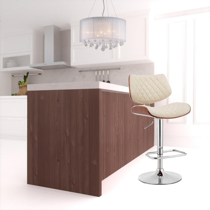 45" Cream Faux Leather And Iron Swivel Adjustable Height Bar Chair