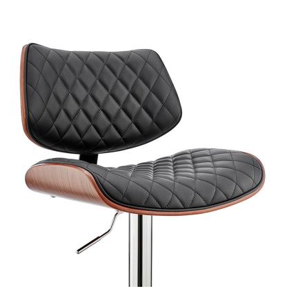 45" Black Faux Leather Walnut And Iron Swivel Adjustable Height Bar Chair