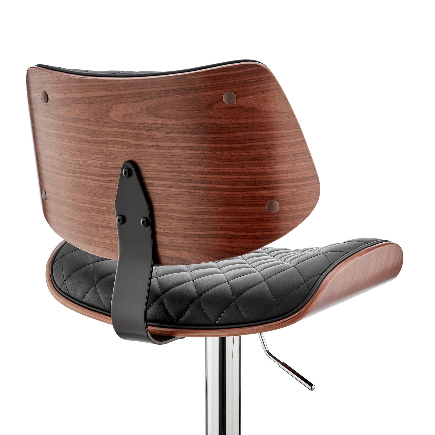 45" Black Faux Leather Walnut And Iron Swivel Adjustable Height Bar Chair