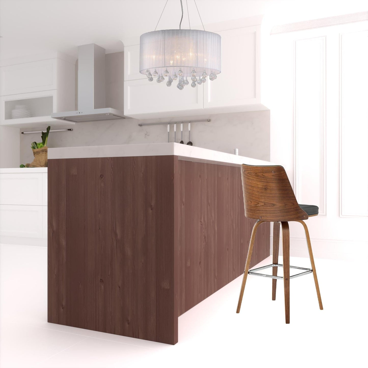 37" Gray Faux Leather And Manufactured Wood Swivel Counter Height Bar Chair