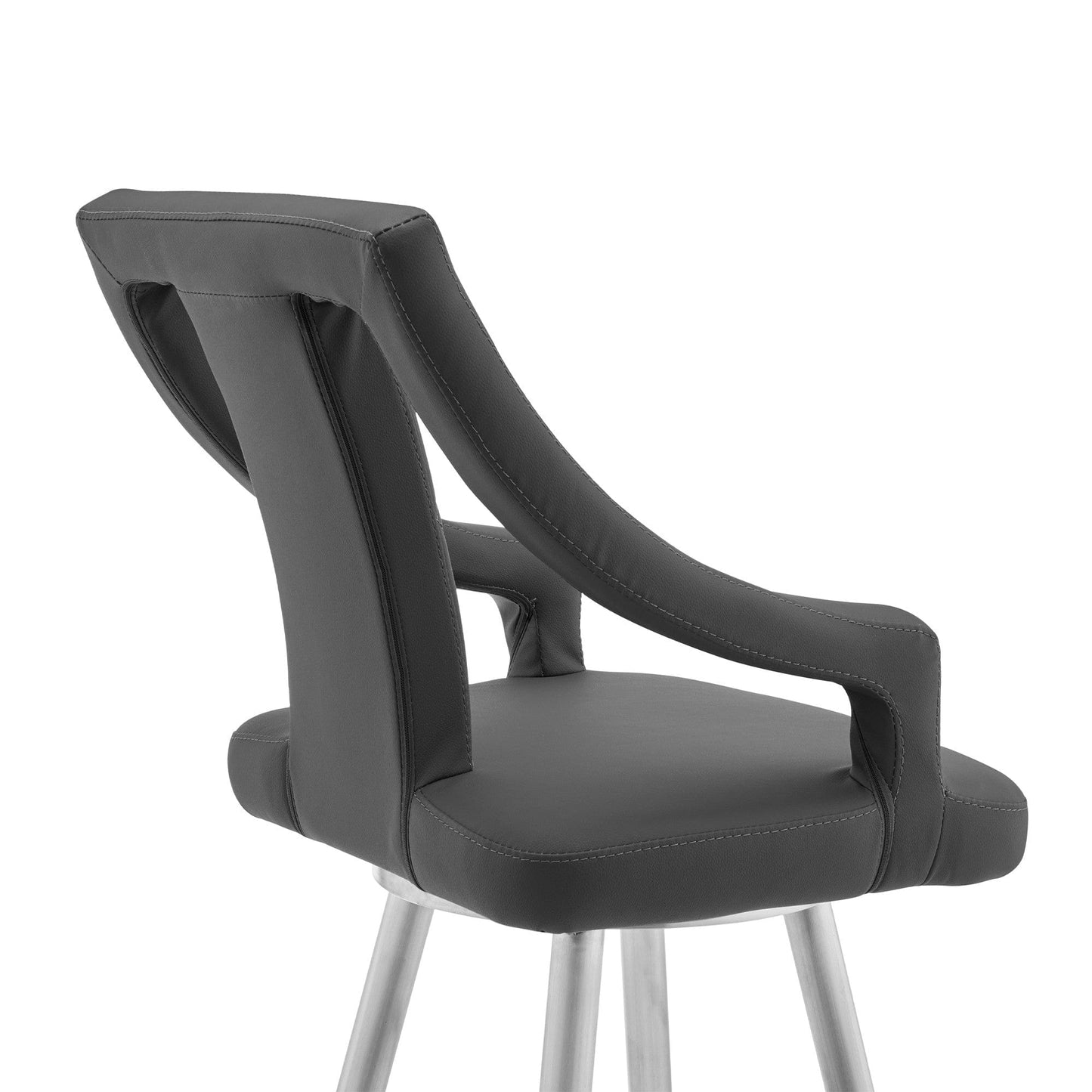 45" Gray Faux Leather And Iron Swivel Bar Height Chair