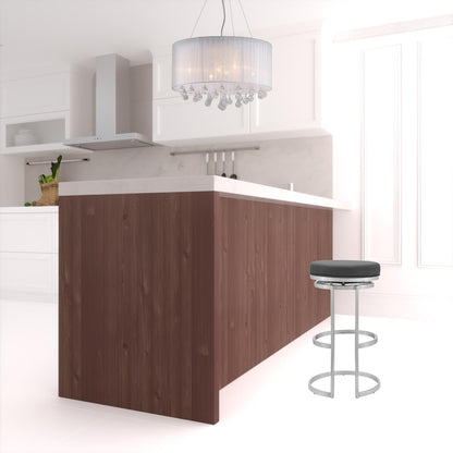 26" Gray Faux Leather And Iron Swivel Backless Counter Height Bar Chair