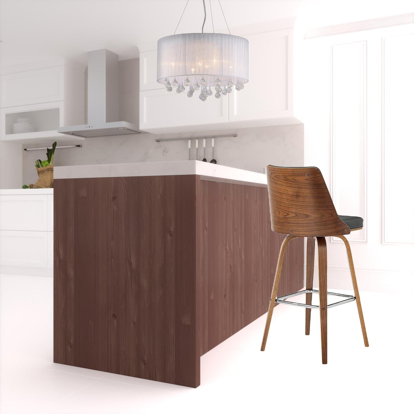 41" Gray Faux Leather And Manufactured Wood Swivel Bar Height Chair