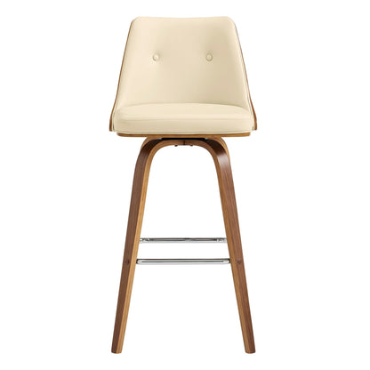 41" Cream Faux Leather And Manufactured Wood Swivel Bar Height Chair