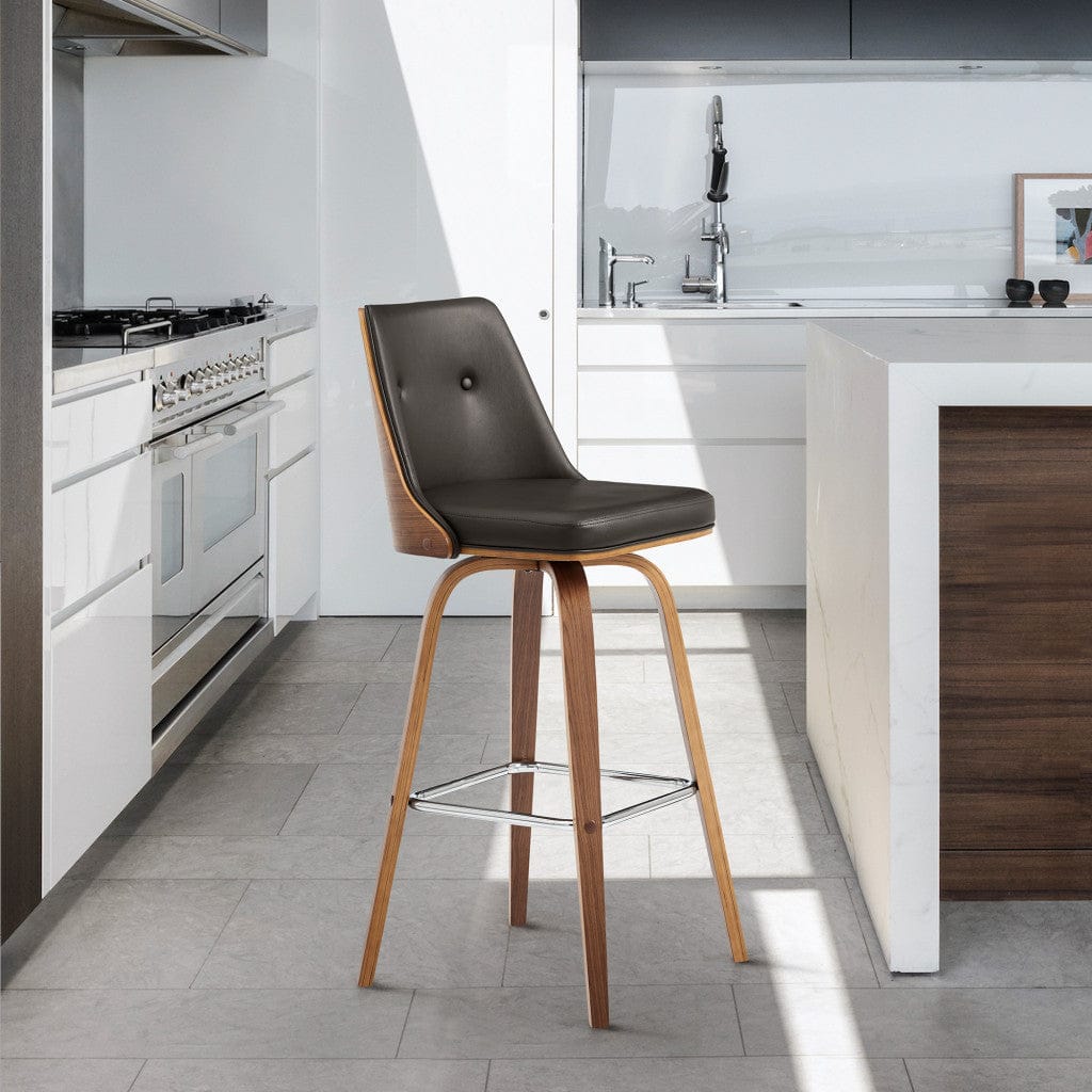 41" Brown Faux Leather And Manufactured Wood Swivel Bar Height Chair